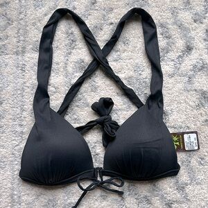 NWT Padded Black bikini top- crossback, tied